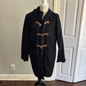 J. Crew Black Hooded Coat with Toggles